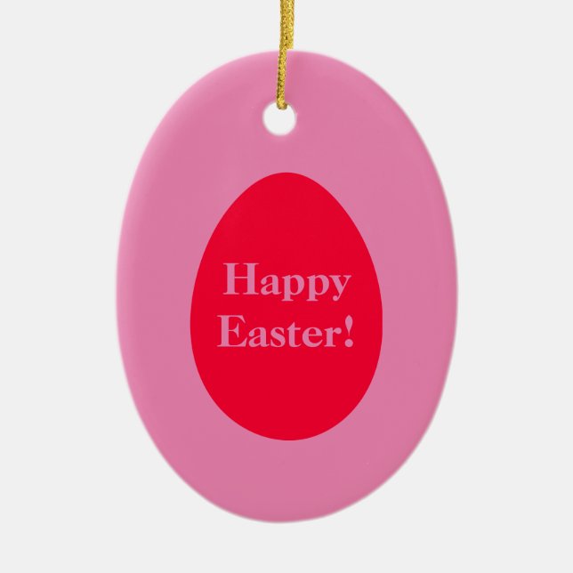 Minimal red and pink egg Easter Ceramic Ornament (Front)
