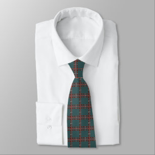 Minimal Red And White Plaid On Dark Green Tie