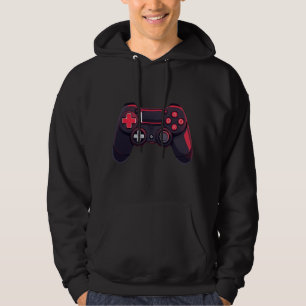 Minimal Red Black Game Controller Icon Hoodie