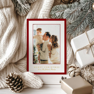 Minimal Red Border Photo Elegant Christmas Foil Holiday Card