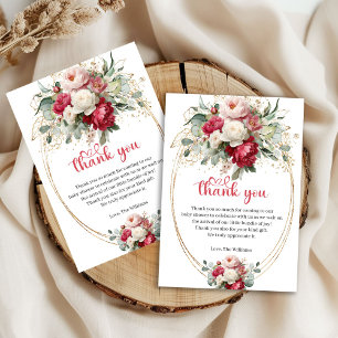 Minimal Red Burgundy Floral Baby Shower Thank You Card