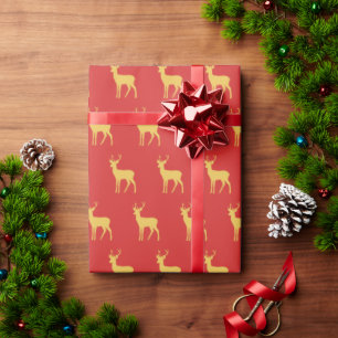 Minimal red Christmas xmas gold moose pattern Wrapping Paper