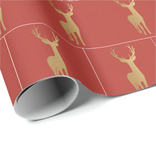 Minimal red Christmas xmas gold moose pattern Wrapping Paper