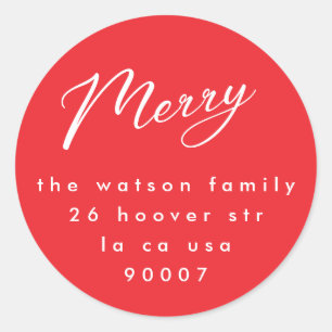 Minimal Red Doodle Modern Custom Merry Christmas E Classic Round Sticker
