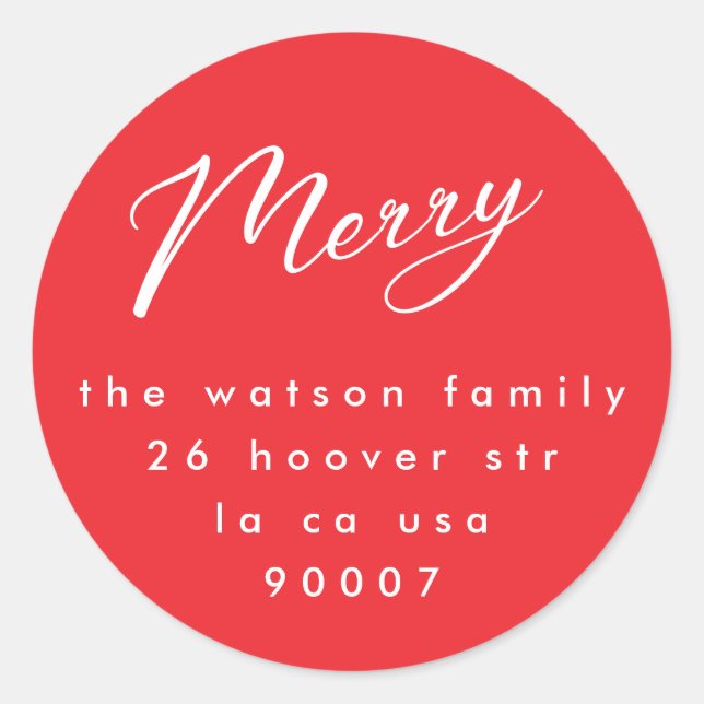 Minimal Red Doodle Modern Custom Merry Christmas E Classic Round Sticker (Front)