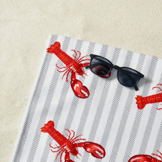 Minimal Red Lobster Abstract Stripes Personalized Beach Towel (In Situ)