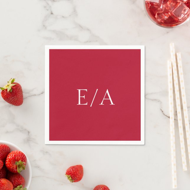 Minimal Red Monogram Simple Elegant Wedding Napkin (Insitu)