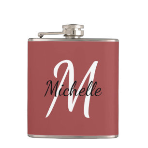 Minimal Red Monogrammed Hip Flask