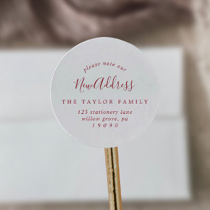 Minimal Red Please Note Our New Address Envelope Classic Round Sticker