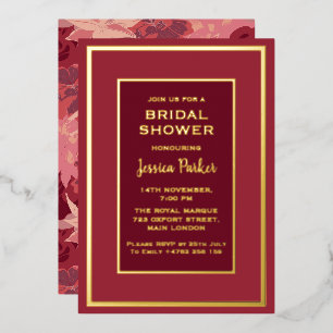 Minimal Red Rose Floral Golden Bridal Shower