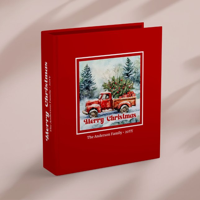 Minimal red truck Christmas scene memory book Binder (Minimal red truck Christmas scene memory book 3 ring binder )