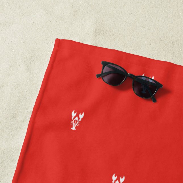 Minimal Red & White Crawfish Pattern Personalized Beach Towel (In Situ)