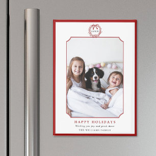 Minimal Red & White Happy Holidays Photo Magnet