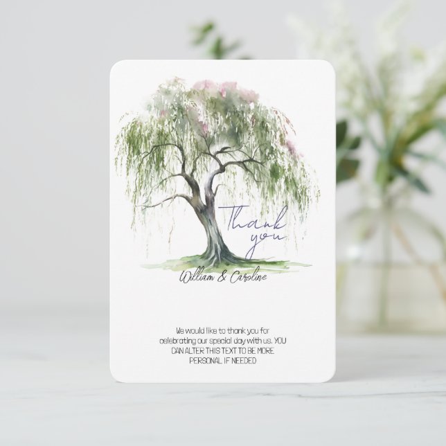 Minimal Regency Era Soft Willow Tree Thank You Card (Standing Front)