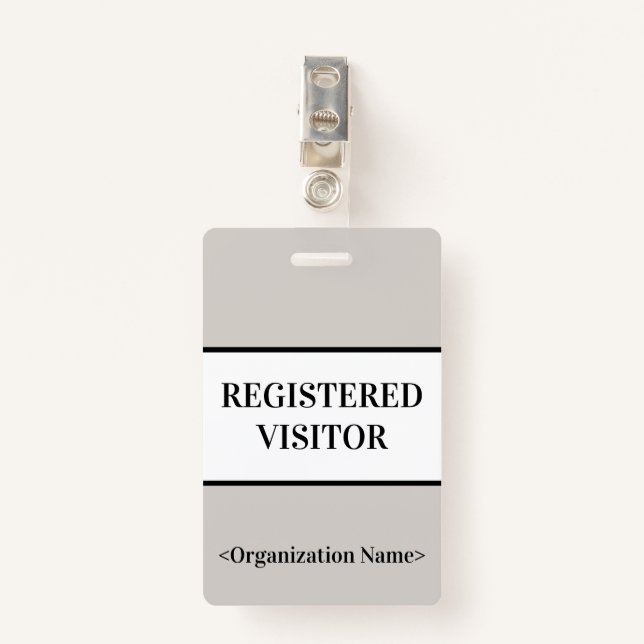 Minimal "REGISTERED VISITOR" Badge (Front with Clip)