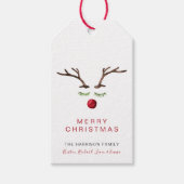Minimal Reindeer Watercolor Merry Christmas Gift Tags (Front)
