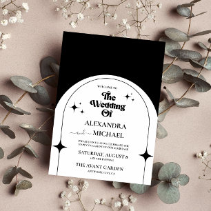 Minimal Retro Arch Black and White Invitation