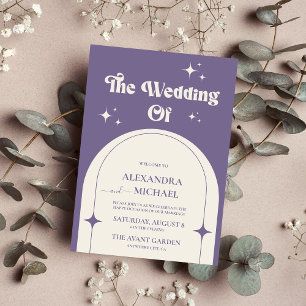 Minimal Retro Arch Purple Wedding Invitation