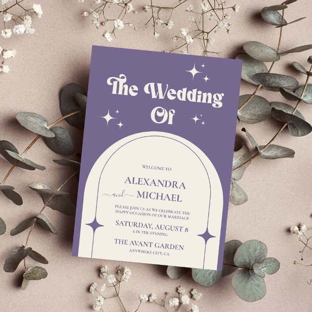 Minimal Retro Arch Purple Wedding Invitation (Creator Uploaded)