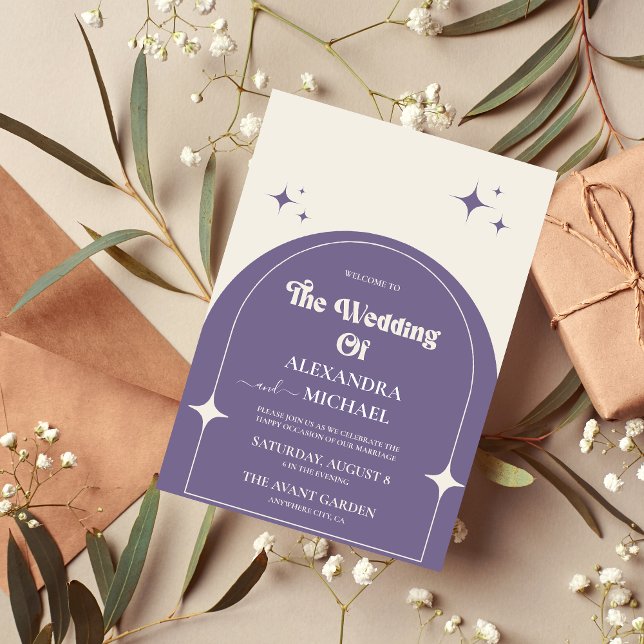 Minimal Retro Arch Purple Wedding Invitation (Creator Uploaded)