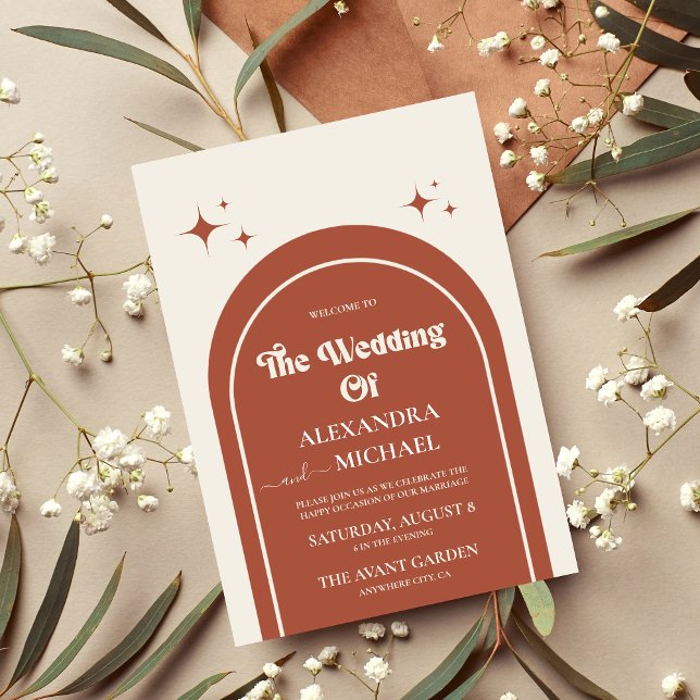 Minimal Retro Arch Terracotta Wedding Invitation (Creator Uploaded)