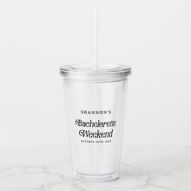 Minimal Retro Black and White Bachelorette Weekend Acrylic Tumbler (Front)