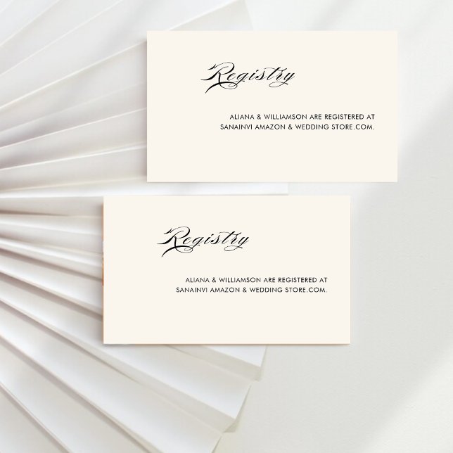 Minimal retro black old money wedding registry  enclosure card (Creator Uploaded)