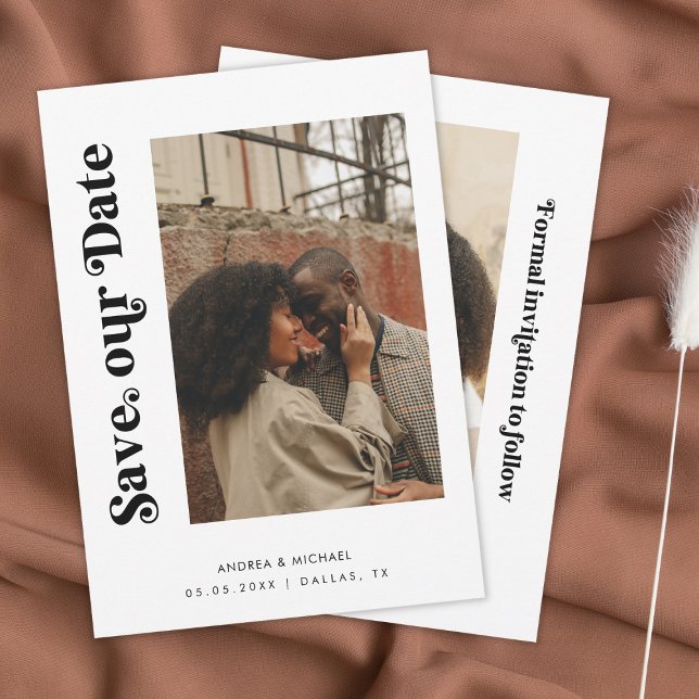 Minimal Retro Black White 2 Photos Website Wedding Save The Date (Creator Uploaded)