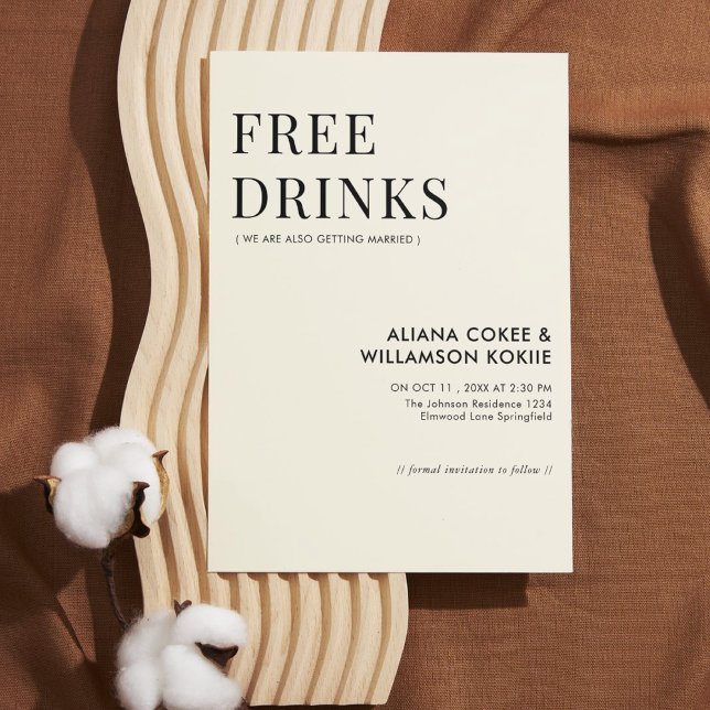 Minimal retro black & white free drinks invitation (Creator Uploaded)