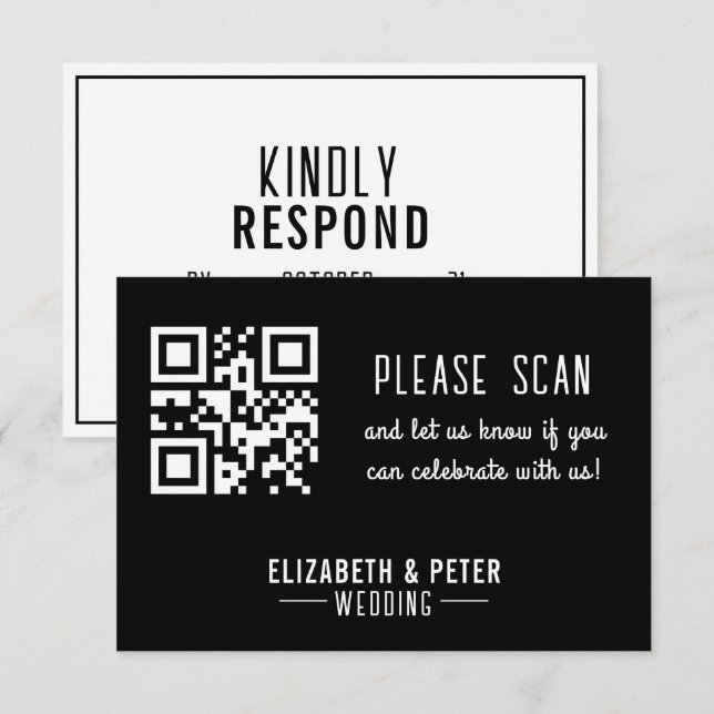 Minimal Retro Black White Wedding RSVP Card (Front/Back)