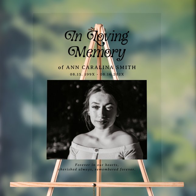 Minimal Retro Funeral Photo In Loving Memory Acrylic Sign (Neutral)
