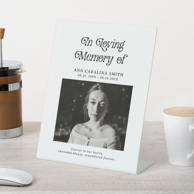 Minimal Retro Funeral Photo In Loving Memory Pedestal Sign (In SItu)
