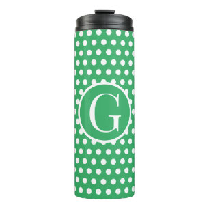 Minimal Retro Green Polka Dots initial letter Thermal Tumbler