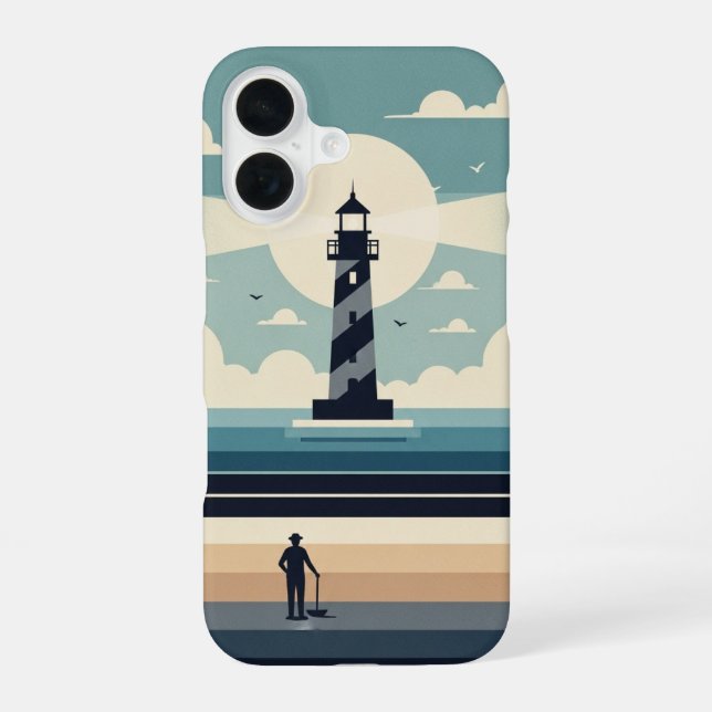 Minimal Retro Lighthouse iPhone 16 Case (Back)