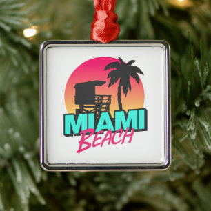 Minimal Retro Miami Beach Lettering Metal Ornament