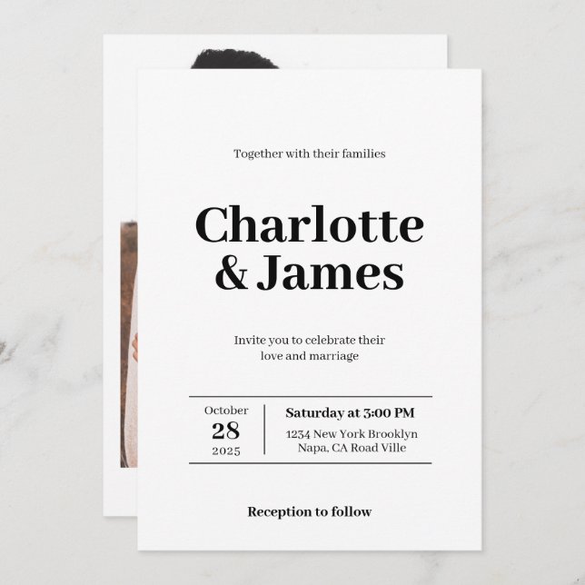Minimal Retro Modern Photo Script Wedding Invitation (Front/Back)