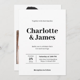 Minimal Retro Modern Photo Script Wedding Invitation