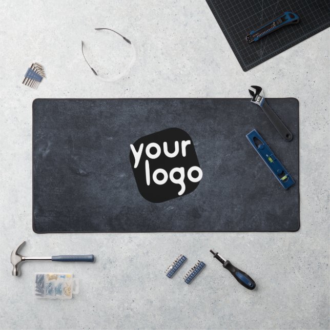 Minimal Retro Neutral Cool Dark Grey Add Your Logo Desk Mat (Workstation)