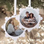 Minimal Retro Typography 2 Photo Merry Christmas Ornament Card<br><div class="desc">Send stylish joyful greetings and share two of your favourite pictures with unique custom photo Christmas ornament holiday cards. All text on this template is simple to personalize with any wording. (IMAGE PLACEMENT TIP: An easy way to position a photo exactly how you want is to crop it before uploading...</div>
