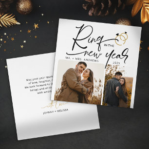 Minimal Ring in the New Year Engagement Christmas Holiday Card