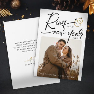 Minimal Ring in the New Year Engagement Christmas Holiday Card