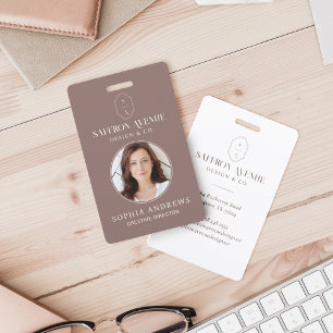 Minimal Rose Beige ID Custom Monogram Logo & Photo Badge