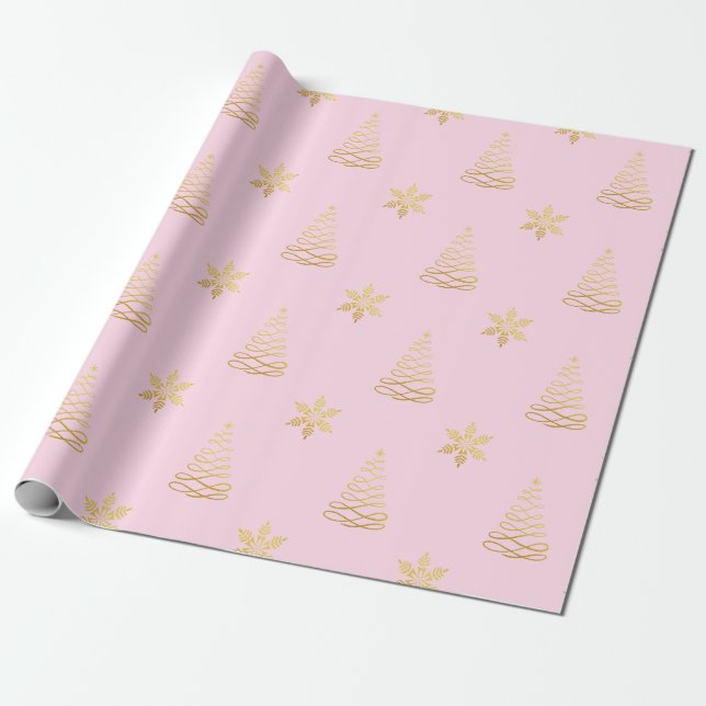 Minimal rose gold foil christmas pattern  wrapping paper (Unrolled)