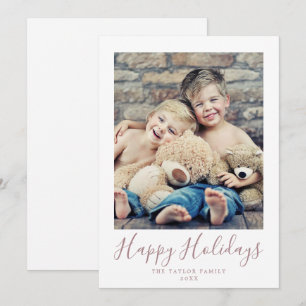 Minimal Rose Gold Happy Holidays Portrait Photo Holiday Card