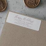 Minimal Rose Gold Happy Holidays Return Address<br><div class="desc">These minimal rose gold happy holidays return address labels are perfect for a simple holiday card or invitation. The design features classic blush pink and white typography paired with a rustic yet elegant script font with hand lettered style.</div>