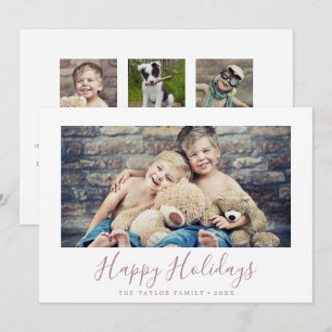 Minimal Rose Gold Happy Holidays Year In Review Holiday Card
