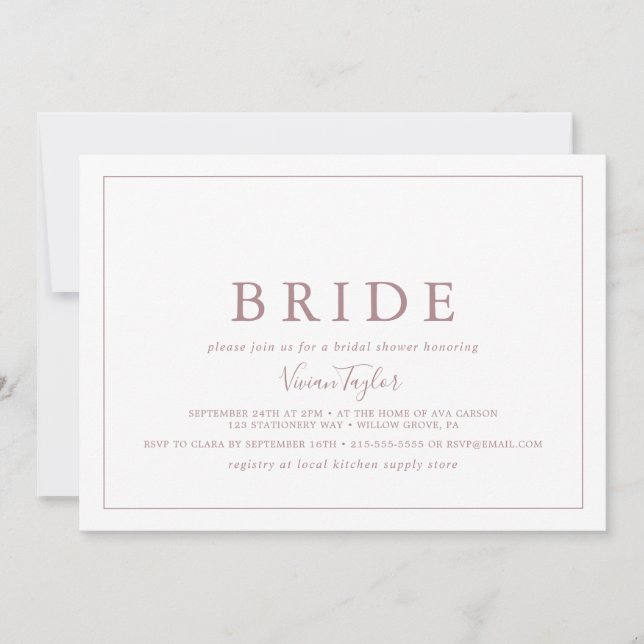 Minimal Rose Gold Horizontal Bride Bridal Shower Invitation (Front)