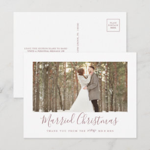 Minimal Rose Gold Married Christmas Thank You Holiday Postcard