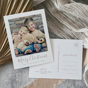Minimal Rose Gold Merry Christmas Portrait Photo Holiday Postcard