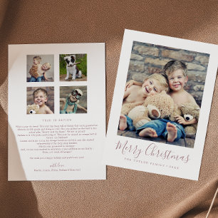 Minimal Rose Gold Merry Christmas Year In Review Holiday Card
